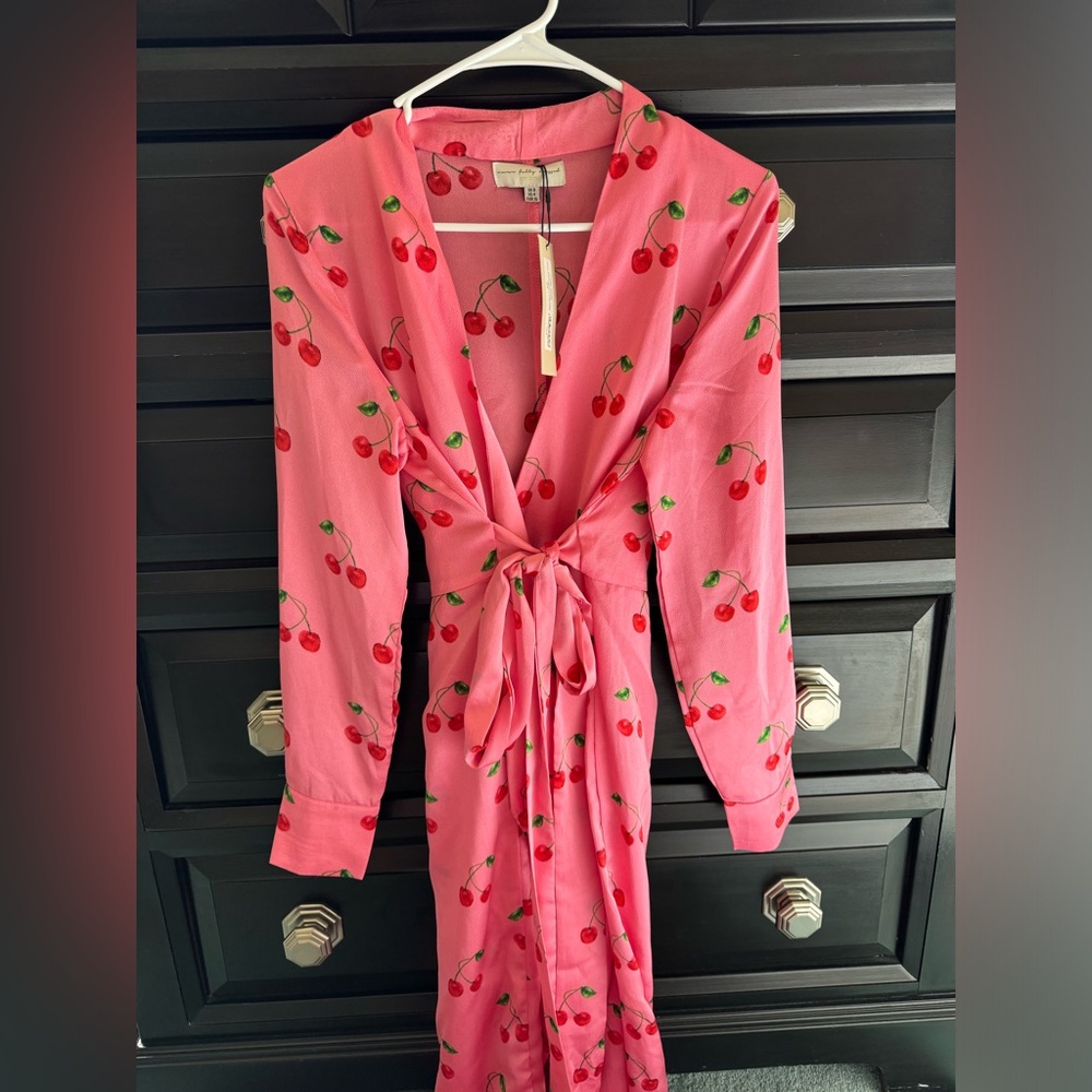 Never Fully Dressed Cherry print long sleeve wrap dress